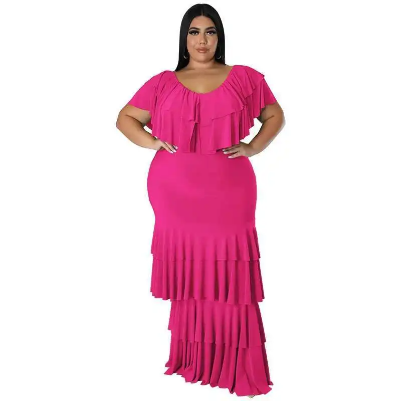 218172   Plus rozmiar damski okrągły dekolt wielosegmentowy łączony duża sukienka typu swing sweter 2025 impreza lato Elegantes Casual Y2k