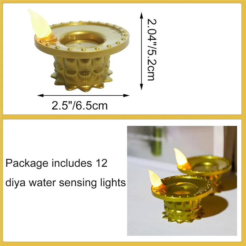 Luce Diwali Diya con sensore di rilevamento dell'acqua a LED impermeabile, decorazioni per lampade a olio senza fiamma da 12 pezzi, luce da tè al loto per le vacanze