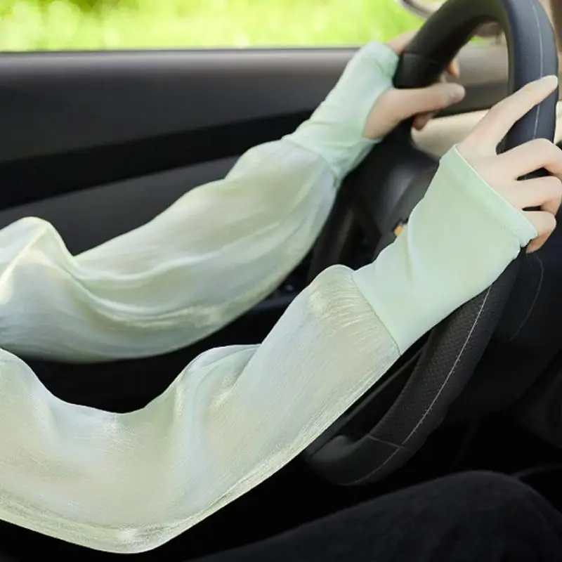 Ice Silk Arm Sleeve 1 Pair for Women UV Protect Lightweight Cooling for Driving Cycling Summer Activities