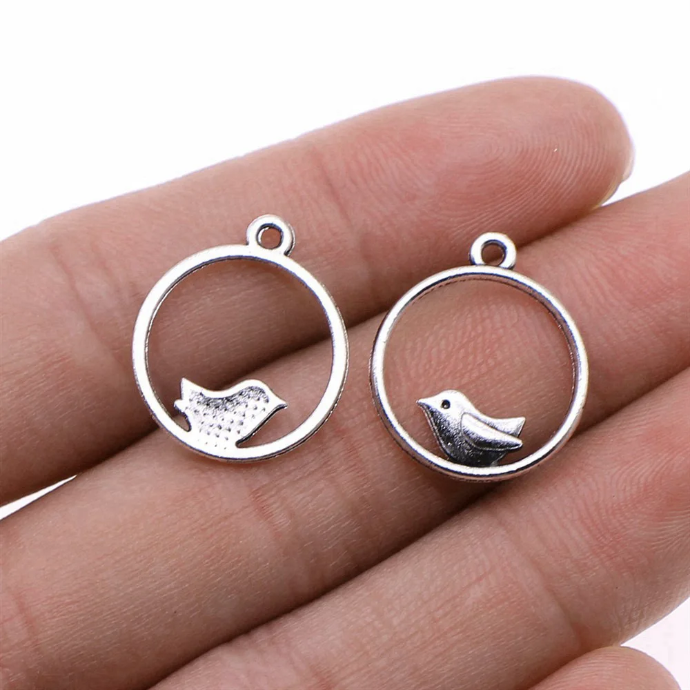 10pcs/lot 18x20mm Bird Charms For Jewelry Making Antique Silver Color 0.71x0.79inch