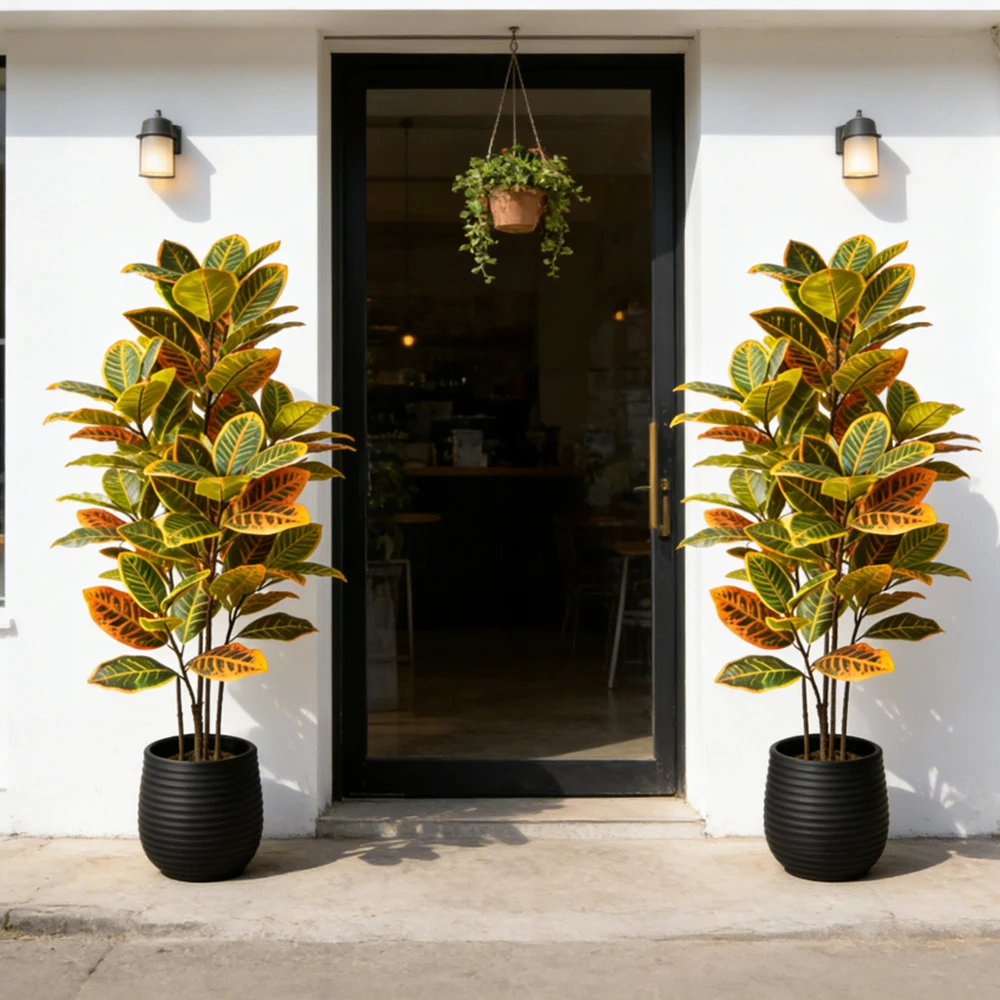 58/115cm Künstliche Pflanzen, künstlicher Ficus-Baum, große Banyan-Baumblätter aus Kunststoff, realistische tropische Croton-Blätter für Haus- und Gartendekoration – Detail 6