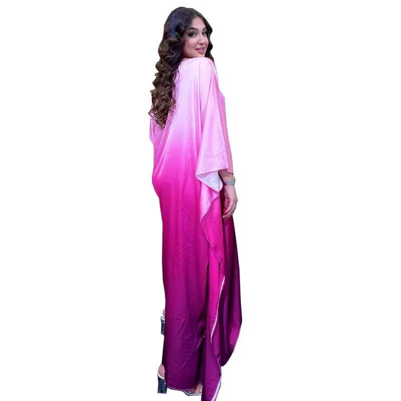 ตะวันออกกลาง Abaya มุสลิมชุดเจียมเนื้อเจียมตัวแฟชั่นนุ่มแขนค้างคาว Robe Bright สี Elegant ผู้หญิงชุดราตรี