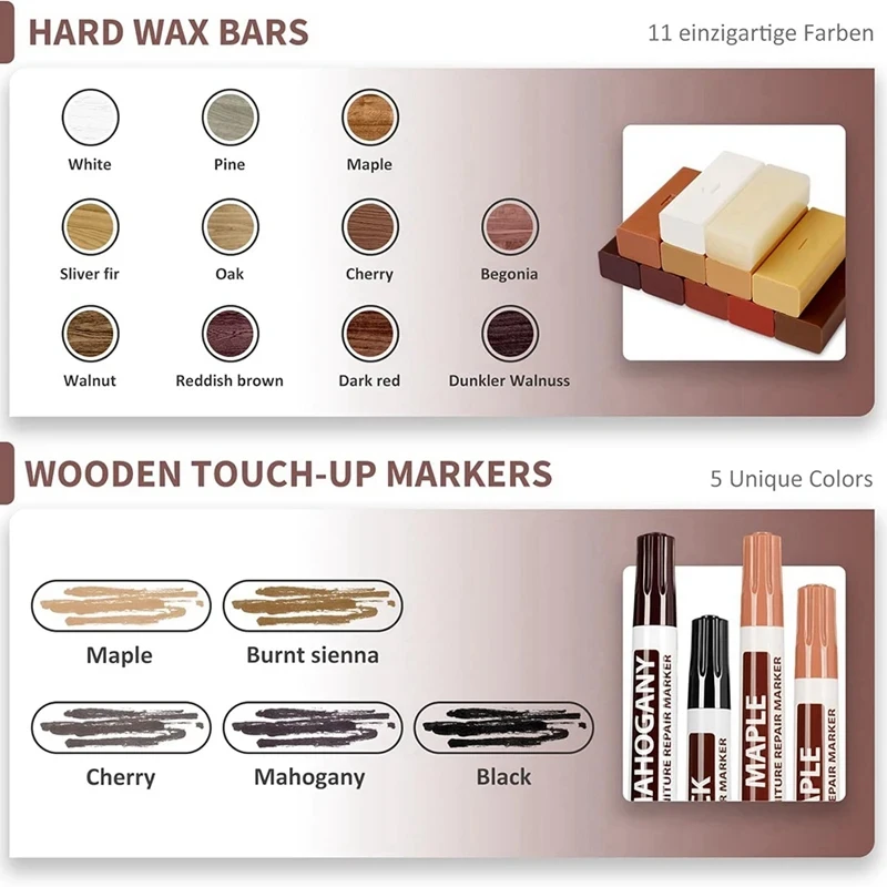 ชุดซ่อมพื้นไม้ DIY สำหรับใช้ในบ้าน ชุดซ่อมพื้นลามิเนต ชุดซ่อมแผ่นไม้ ชุดซ่อมรอยขีดข่วนบนพื้นไม้ เครื่องมืออุดรอยเล็บ