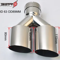 1Pc Duble Muffler Universal Left Or Right Side Glossy Stainless Steel Angled Exhaust Tip