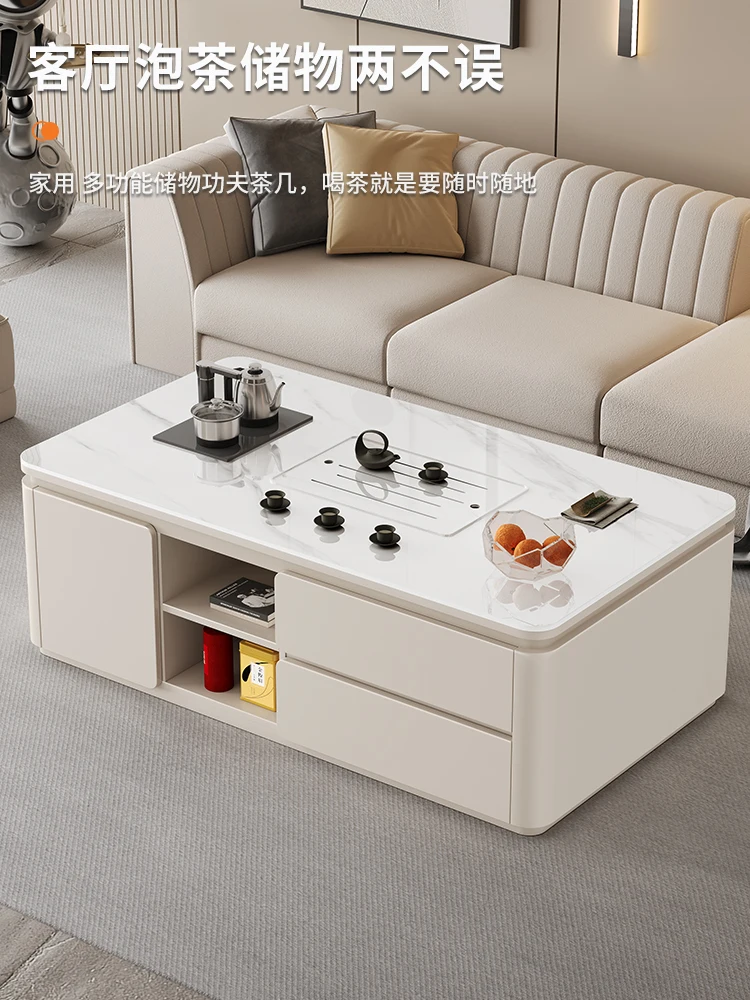 

Cream style intelligent tea table with boiling water integrated living room, rock slab Kung Fu tea table, small unit, modern hou