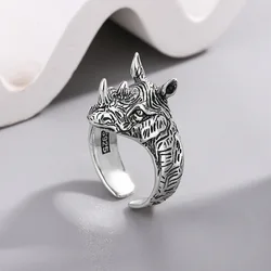 Personality Vintage Rhino Animal Design Thai Silver Man Punk Ring Jewelry Birthday Gifts Never Fade