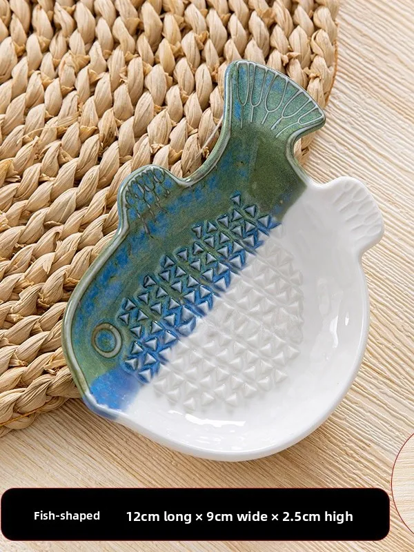 Plato de Cerámica H a Mano para Wasabi, Plato para Salsas de Cocina Japonesa, Tazón Redondo con Forma de Pez, Uso Comerci...