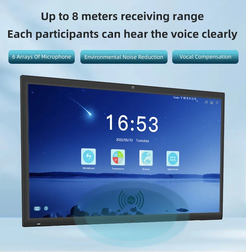 Tablero de monitores inteligentes 4k, pantalla táctil de Panel plano, interactiva, Lcd, Wifi, para enseñanza y Conferencia