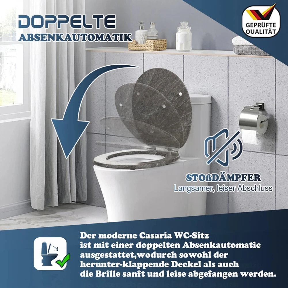SINOBATH Toilettensitz mit Absenkautomatik WC-Sitz MDF Universelle Klobrille antibakteriell WC-Deckel Neues Design Motiv – Detail 7