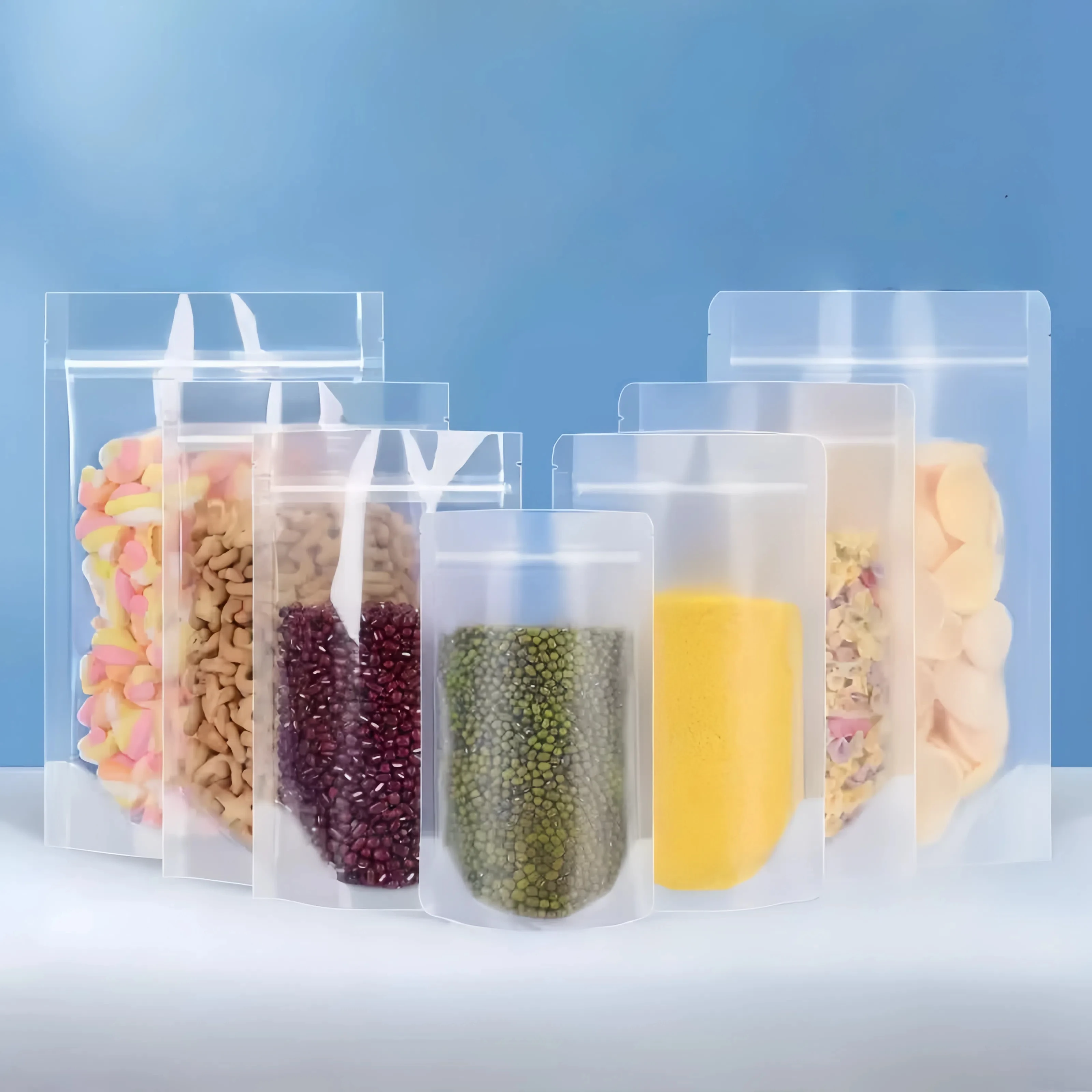 50 Uds. Bolsas de almacenamiento de plástico resellables con sellado térmico de alta claridad, frutas secas, nueces, regalos de dulces, bolsas con cierre de cremallera para café