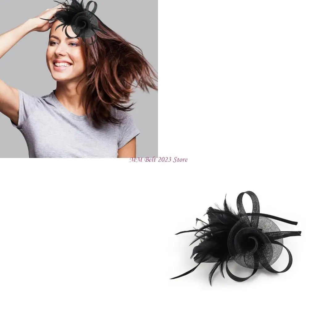 

49ME Feathered Flower Hairhoop Women 20s Flapper Fascinator Hat Hair Styling Ornament