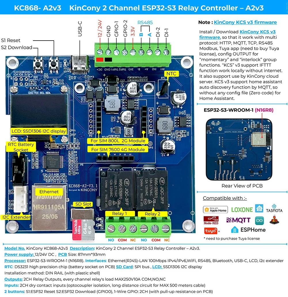 KinCony KC868-A2v3 ESP32-S3 Smart Controller unterstützt Home Assistant Auto Discovery Function von MQTT