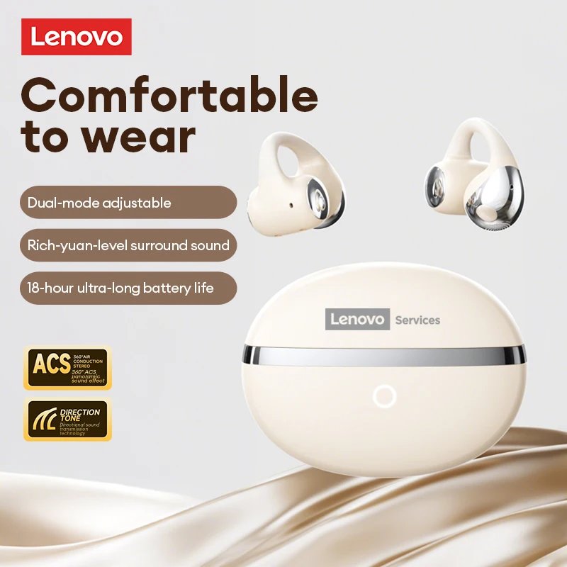 

Наушники Lenovo RS109 Clip On Bluetooth 6.0, беспроводные наушники OWS, IMAX Deep Bass 360 ° Наушники с открытым ухом и объемным звуком, HD-звонки