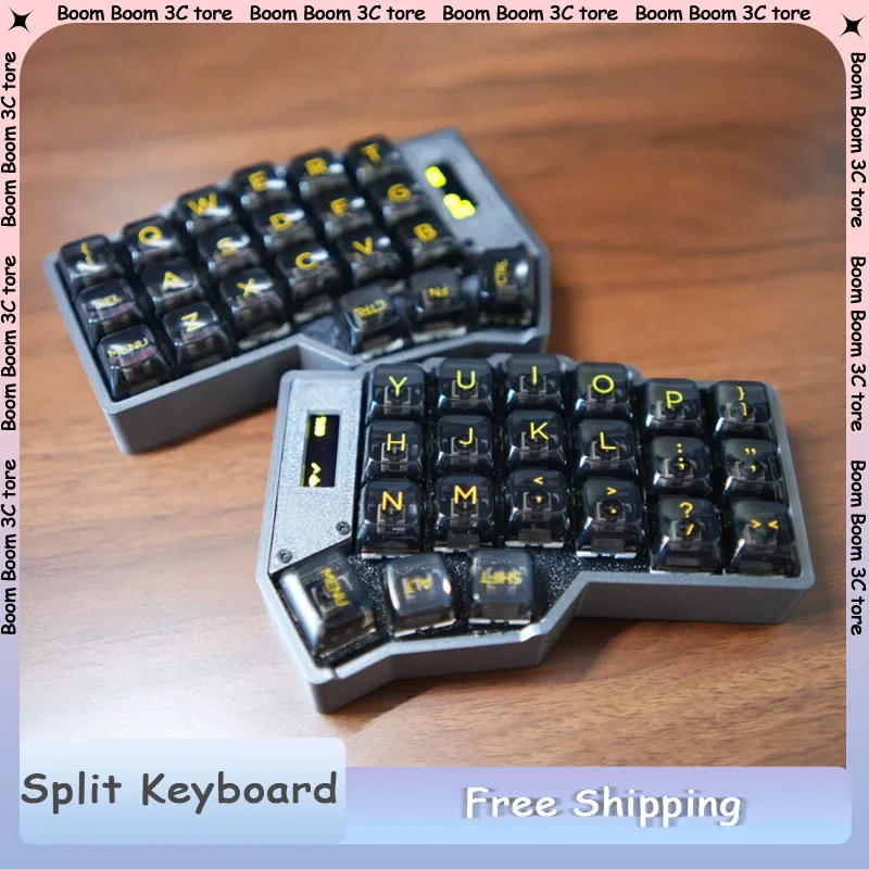 

Split Keyboard Wired Bluetooth Dual Mode with Screen 3D Printing Mechanical Keyboard Hot Swap Rp2040 / Nrf52840 PC Gamer Custom