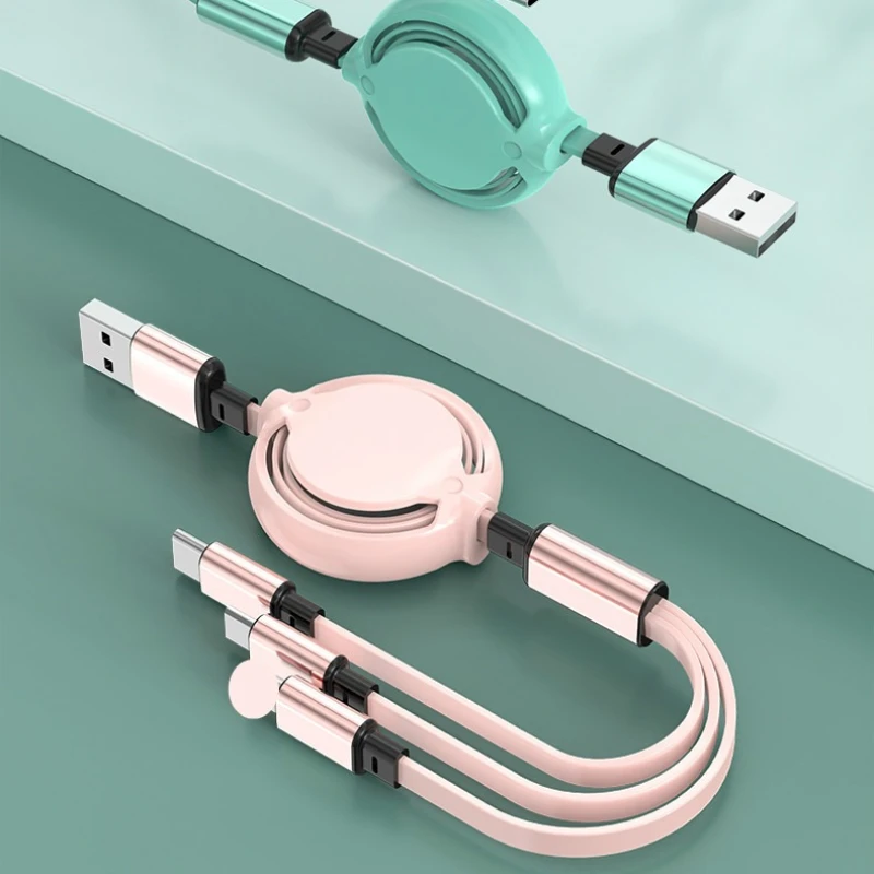 2026 Gift Macaron Three-in-one Fast Charging Data Cable Telescopic Customized Car One-to-three Fast Charging Cable