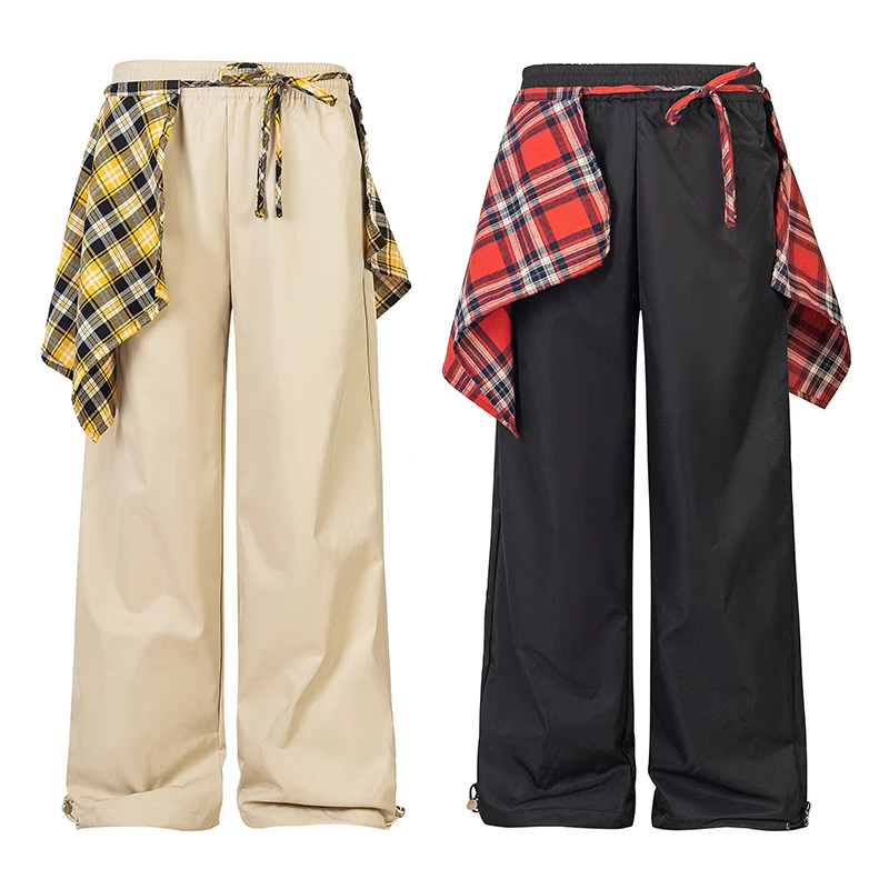 

Cargo Pants With Plaid Overskirt Korean Fashion Autumn Women's Pants Casual Y2k Sweatpants Pants streetwear Female Trousers