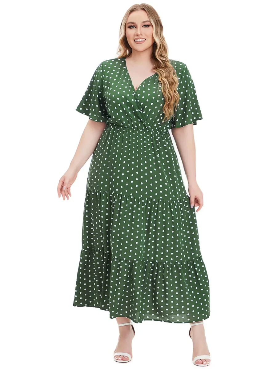 Fashion Summer Dresses 2024 for Women Dress Short Sleeve Female Elegant Clothing Polka Dots Holiday Clothes