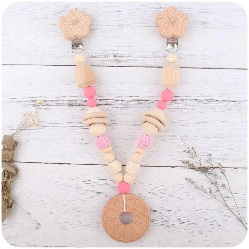 J15U روز زهرة الطفل عربة قلادة حشرجة هوة سلسلة كليب الخرز الخشبي سوار #3