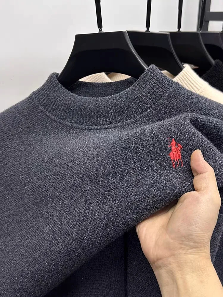 Maglione girocollo di marca di design pop di fascia alta da uomo moda invernale squisito ricamo peluche spesso caldo pullover lavorato a maglia casual
