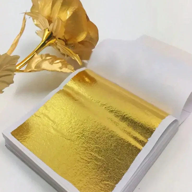 Imitation Gold and Silver Foil Leaf, Gold-Plated, DIY Craft Paper, Birthday Party, Resin Decoration, 100Sheets