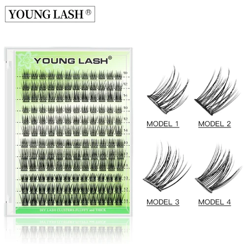 Clusters de pestañas DIY YOUNG LASH, 10/12/14mm, extensiones de pestañas individuales naturales largas mezcladas, pestañas de injerto de volumen, belleza para mujeres