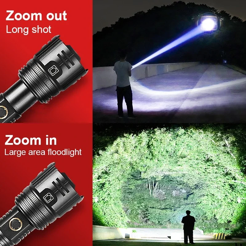 New 12000mAh White Laser Flashlights 1000000LM Ultra Powerful Flashlight Zoom USB Rechargeable Lantern Outdoor Camping Torch