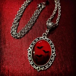 Halloween Red Zircon Necklace For Women Pendant Gothic Blood Bat Dracula Witch Witchcraft Necklace Jewelry