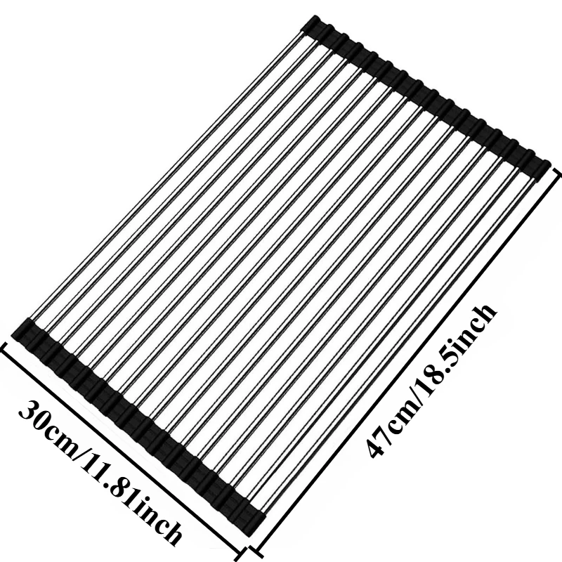 15-Tube Stainless Steel Foldable Sink Drain Rack 12×18.5in Kitchen Dish Vegetable Drying Holder Washing Water Draining Organizer