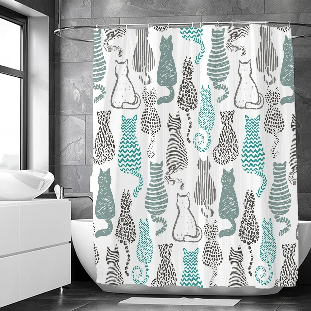 Cat shower curtains bathroom shower curtain Cute 3D fabric shower curtain with hooks funny waterproof shower curtain or Mat