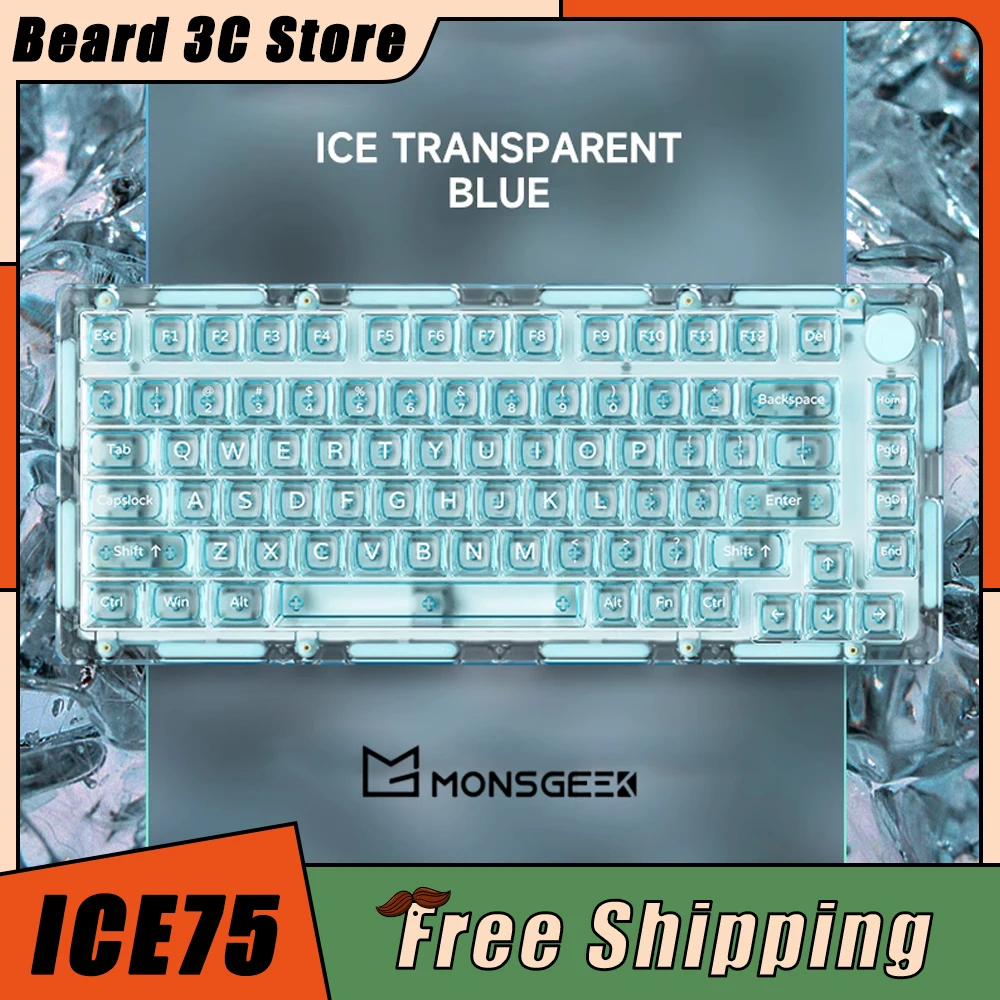 MONSGEEK ICE75 Mechanical Keyboard Multifunctional Knob Three Mode Transparent Wireless Gaming Keyboard RGB Hot Swap Pc Gamer