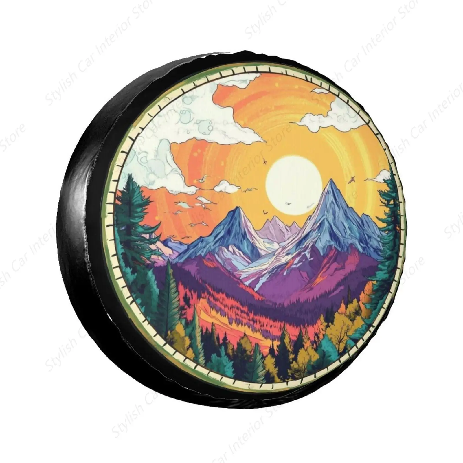 

Mountains Spare Tire Cover Wheel Protectors Weatherproof Sun Protection Covers Universal for SUV Jeep Travel Trailer 15"