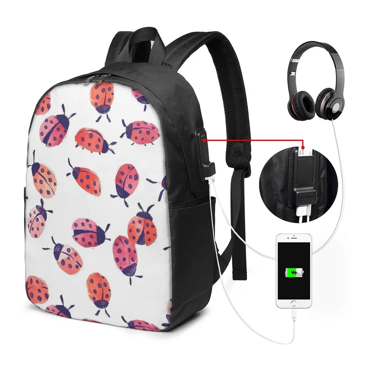 Seven Star Ladybug In Beige Background Backpack Travel Notebook Bag Computer College Student School Bag Laptop Shoulder Bags