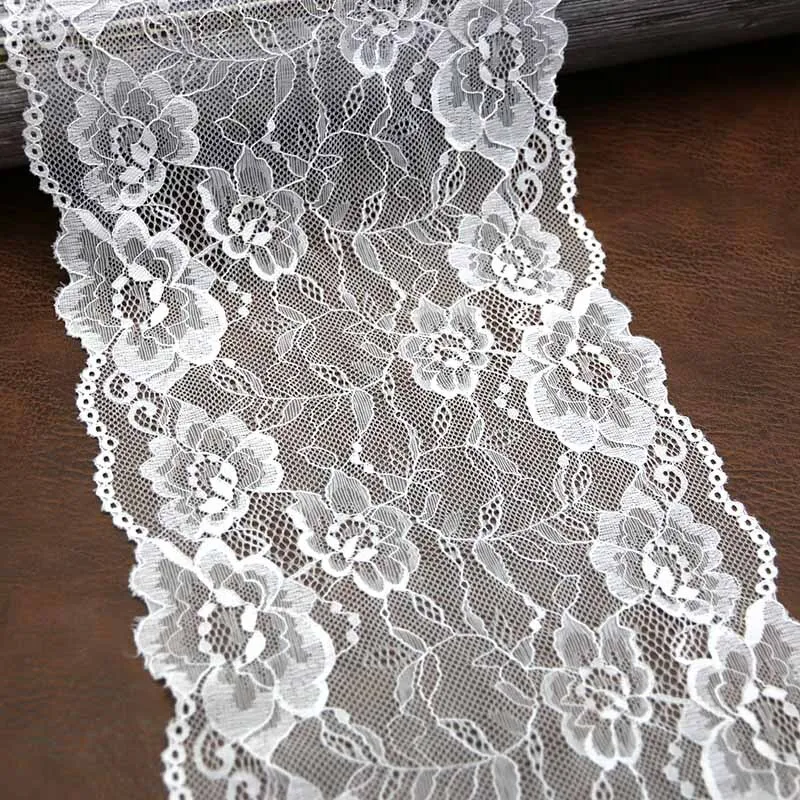 (3 meters/roll) 210mm White Flowers Embroidery Stretch Lace Fabric French Hollow Trim DIY French Underwear Lace Ribbon