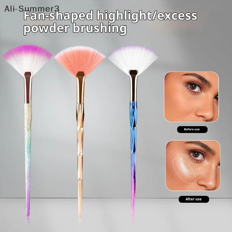 大きな平らなハイライトブラッシュ扇形メイクブラシパウダールースパウダーフェイスブラシ韓国製ソフトで快適な均一な色ツール女性用