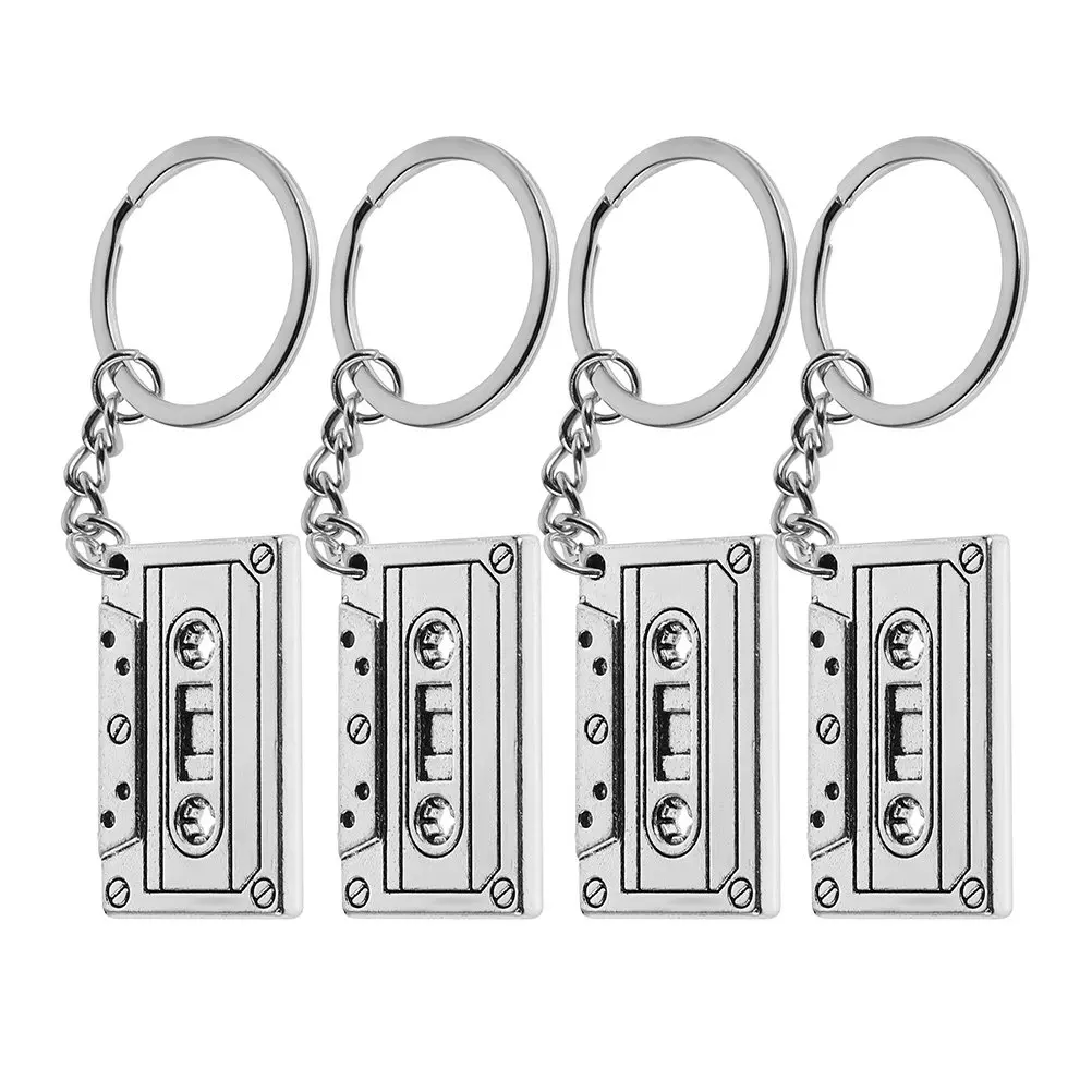 4 Pcs Musician Keychain Hip Hop Retro Charm Tv Cassette Tape Keychains Silver Vintage Keyrings