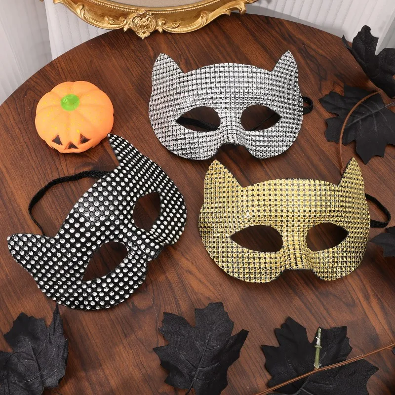Masques de chat Cosplay scintillants pour femmes et hommes, Masque de Festival de spectacle de fête de danse d'halloween, accessoires pour le visage