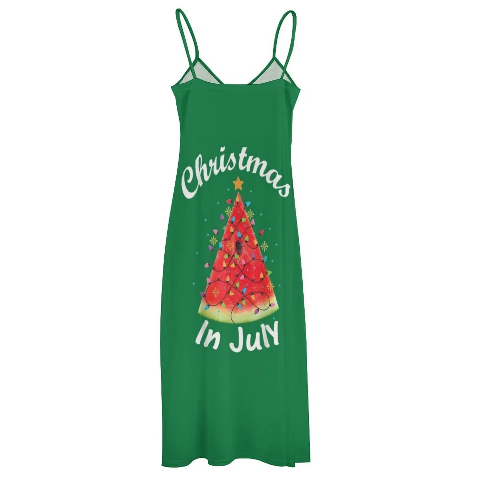 Natal em julho camiseta melão árvore de natal verão camisa sem mangas vestido longo vestidos de noite femininos vestido