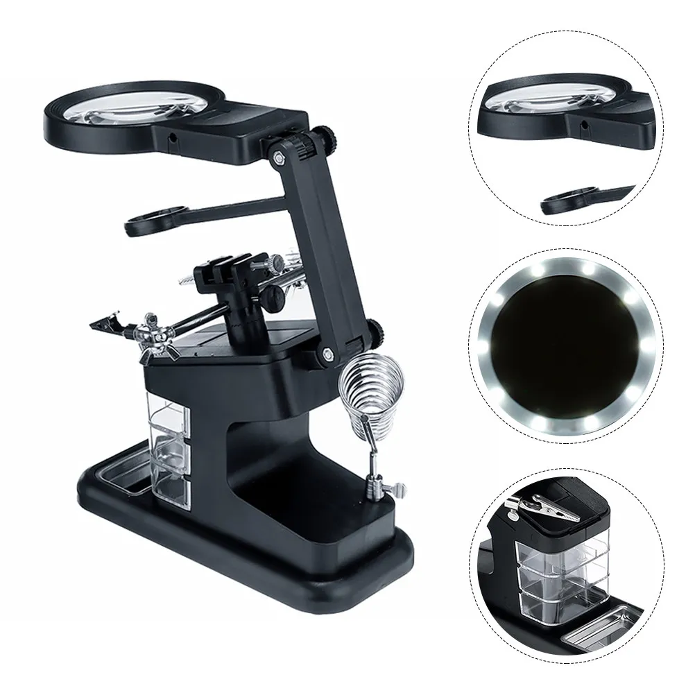 

10 LED Light Magnifier Station Soldering Helping Hands Adjustable Desk Magnifier Station for Electronics Repair Welding Craft