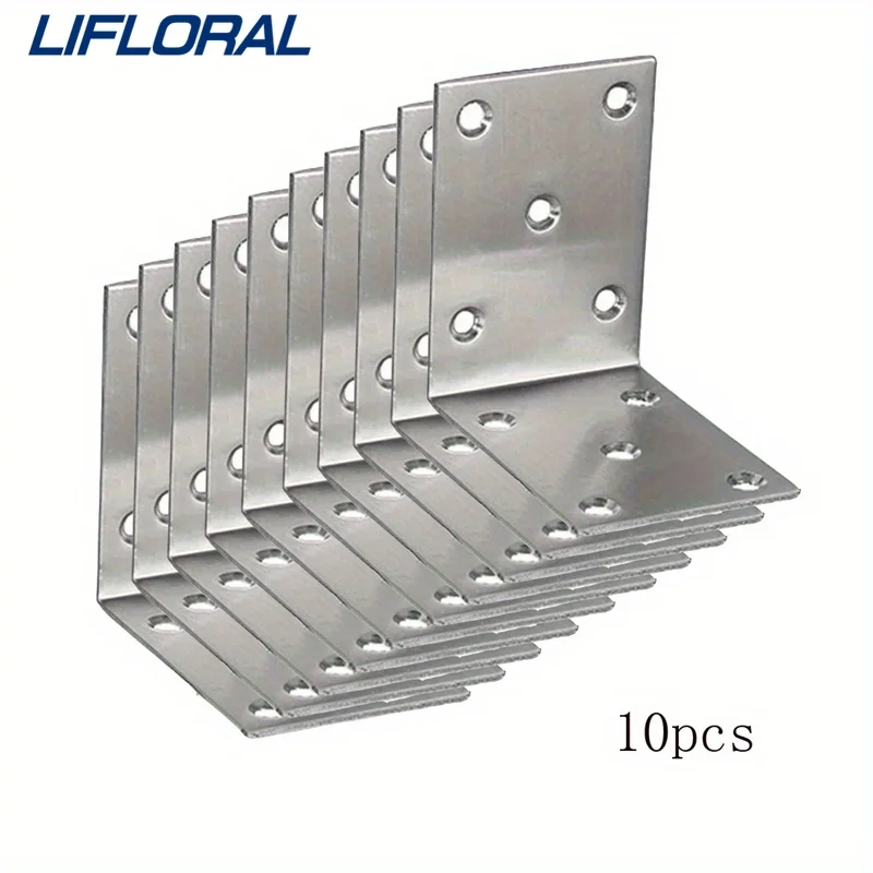 

10Pcs L Type Corner Brackets Corner Braces Thick Stainless Steel Corner Code 90 Degree Shelf Bracket Furniture Link Code