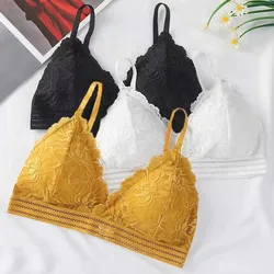 Lace Triangular Cup Suspender Bra Thin Cup Without Steel Ring Sexy Beautiful Back Breathable Bra Detachable Chest Pad