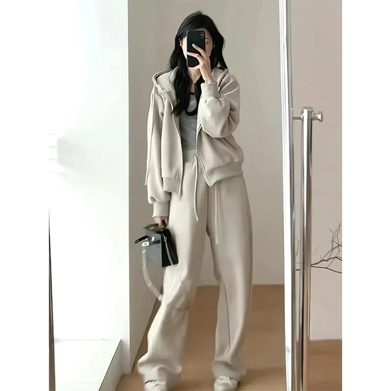 Ladies Fashion Long Sleeves Sportswear Sets Korean Female Loose Fit Tracksuit Sets Autumn Women Zipper Two Piece Set Sport Suit