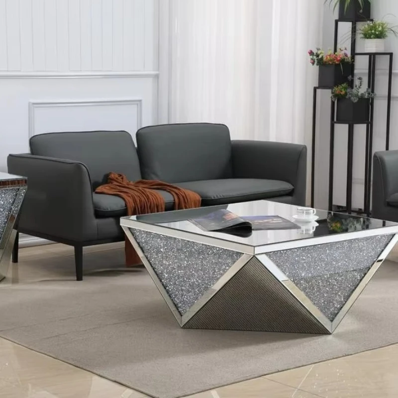 

Hot Sale Unique Diamond Shaped Mirror Coffee Table with Shredded Diamonds