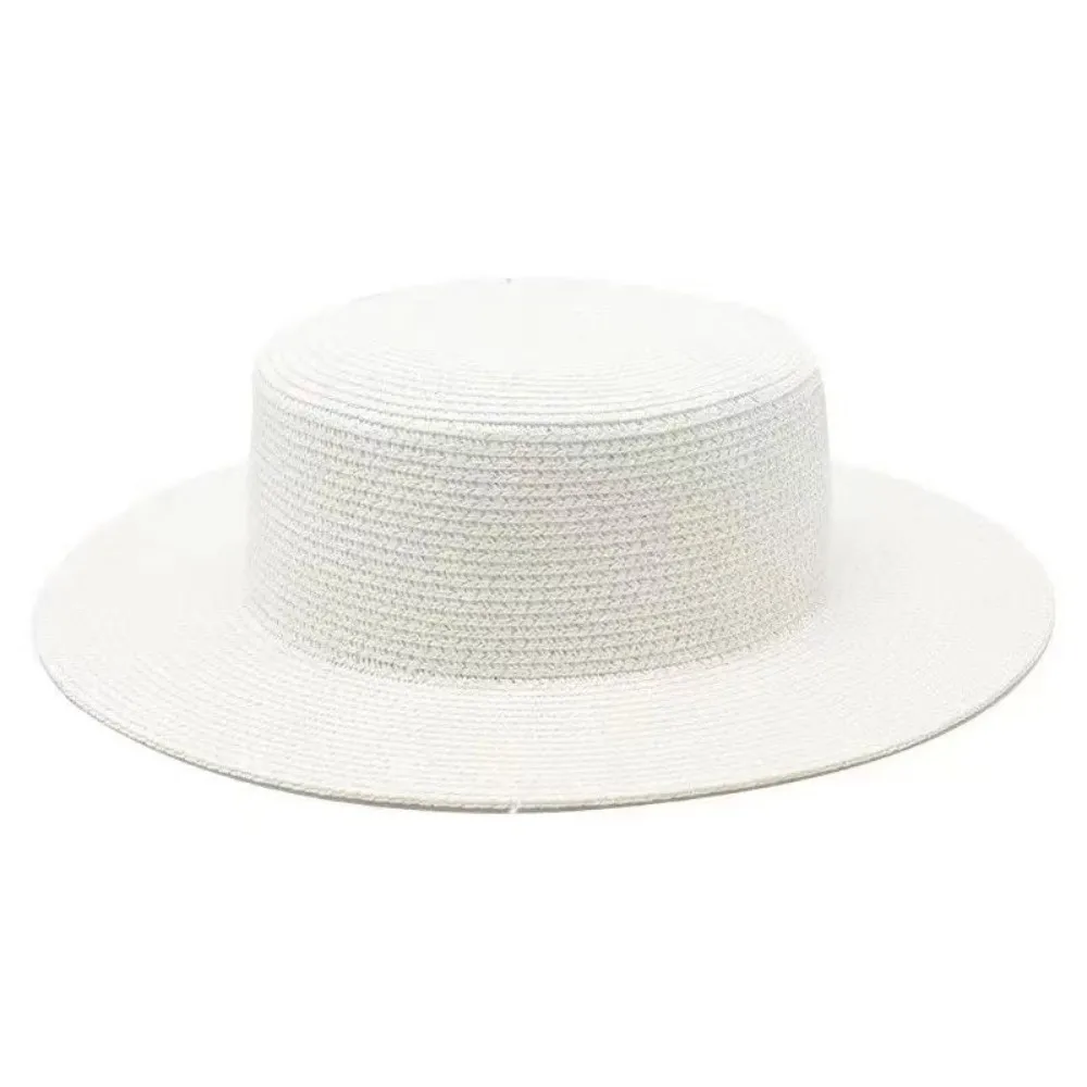 

Fashionable Wide Brim Straw Hat Ladies Handwoven Straw Flat Top Sunscreen Hat Breathable Panama Cap Women Summer Beach Sun Cap