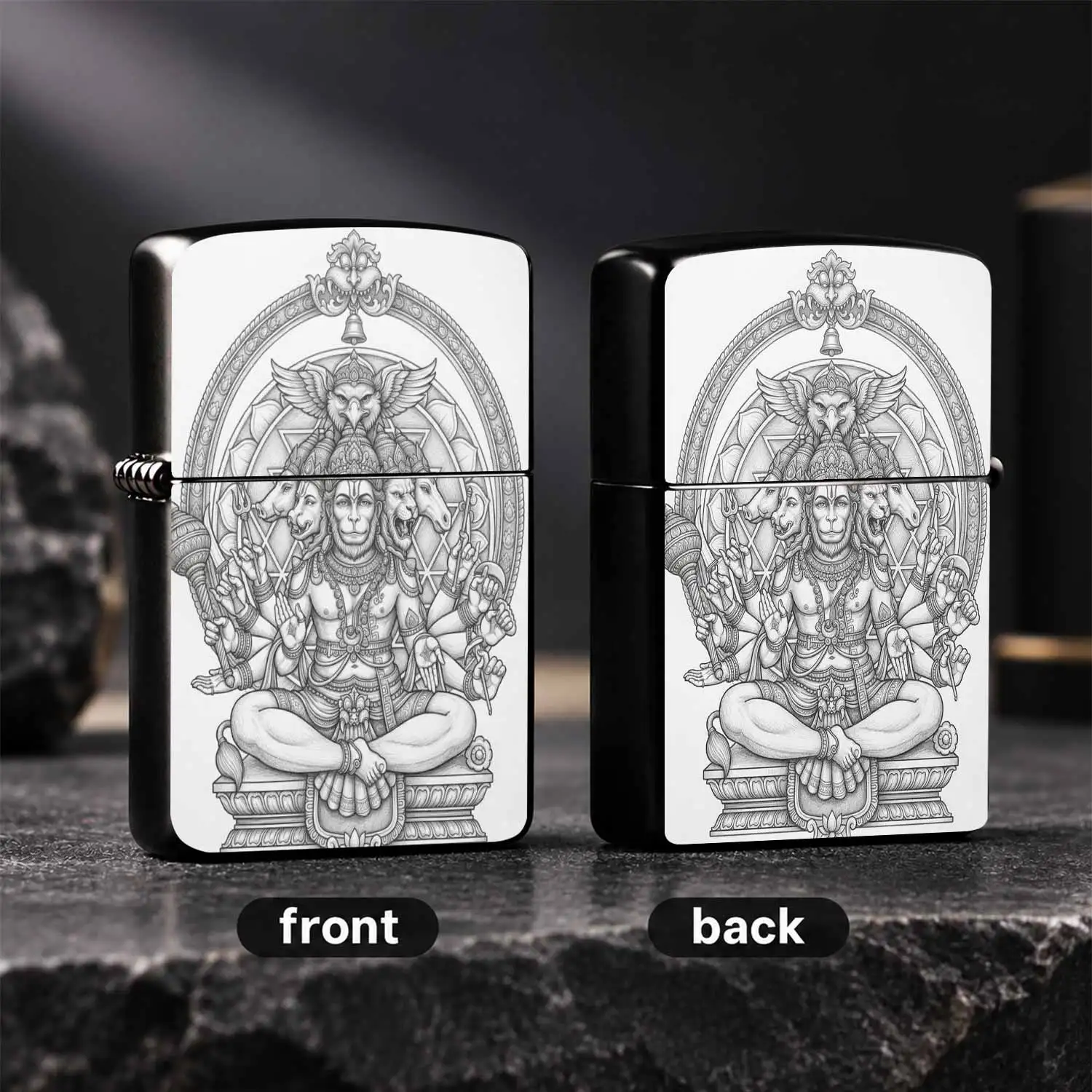 Hand-Drawn Panchmukhi Hanuman Themed Lighter, Hindu Mythology Totem Creative Art Piece, Portable Multi-Scene Ignition Tool For Daily Use, Gifting, Outdoor Activities, Unique Cultural Collectible With Exquisite Line Art, Suitable For Home, T