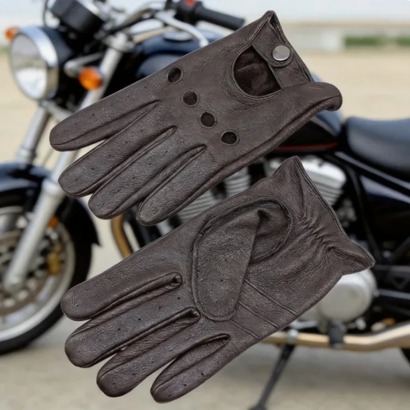 Men Women Comfortable Thin Genuine Leather Motorcycle Gloves Wear-Resistant Driving Biker Moto Gloves