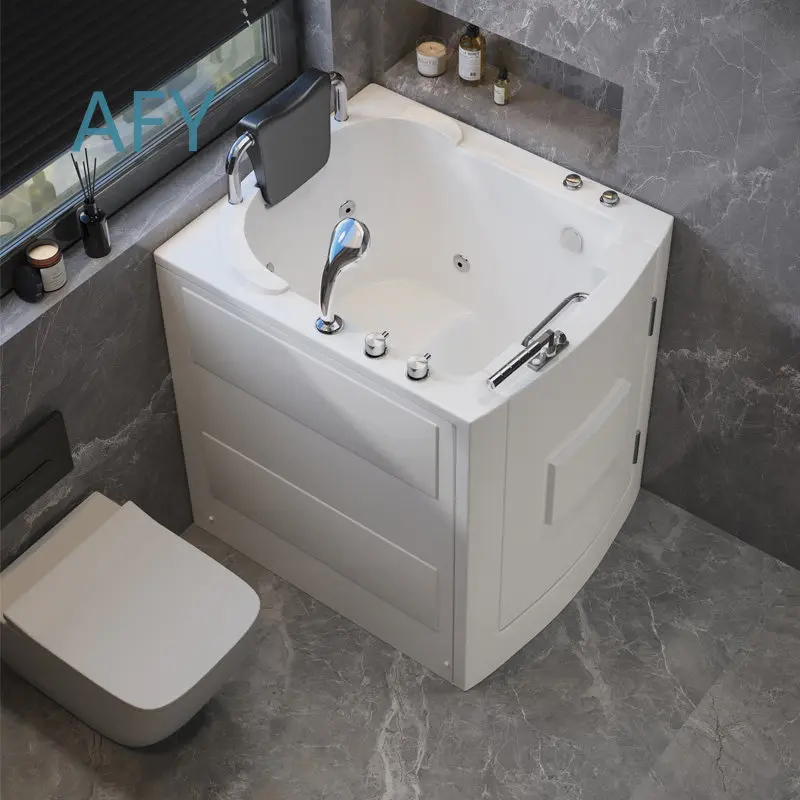 Walk-in Bathtub for Elderly Adults Low Threshold Side Door Accessible Acrylic Soaking Tub with Thermal Insulation for Small