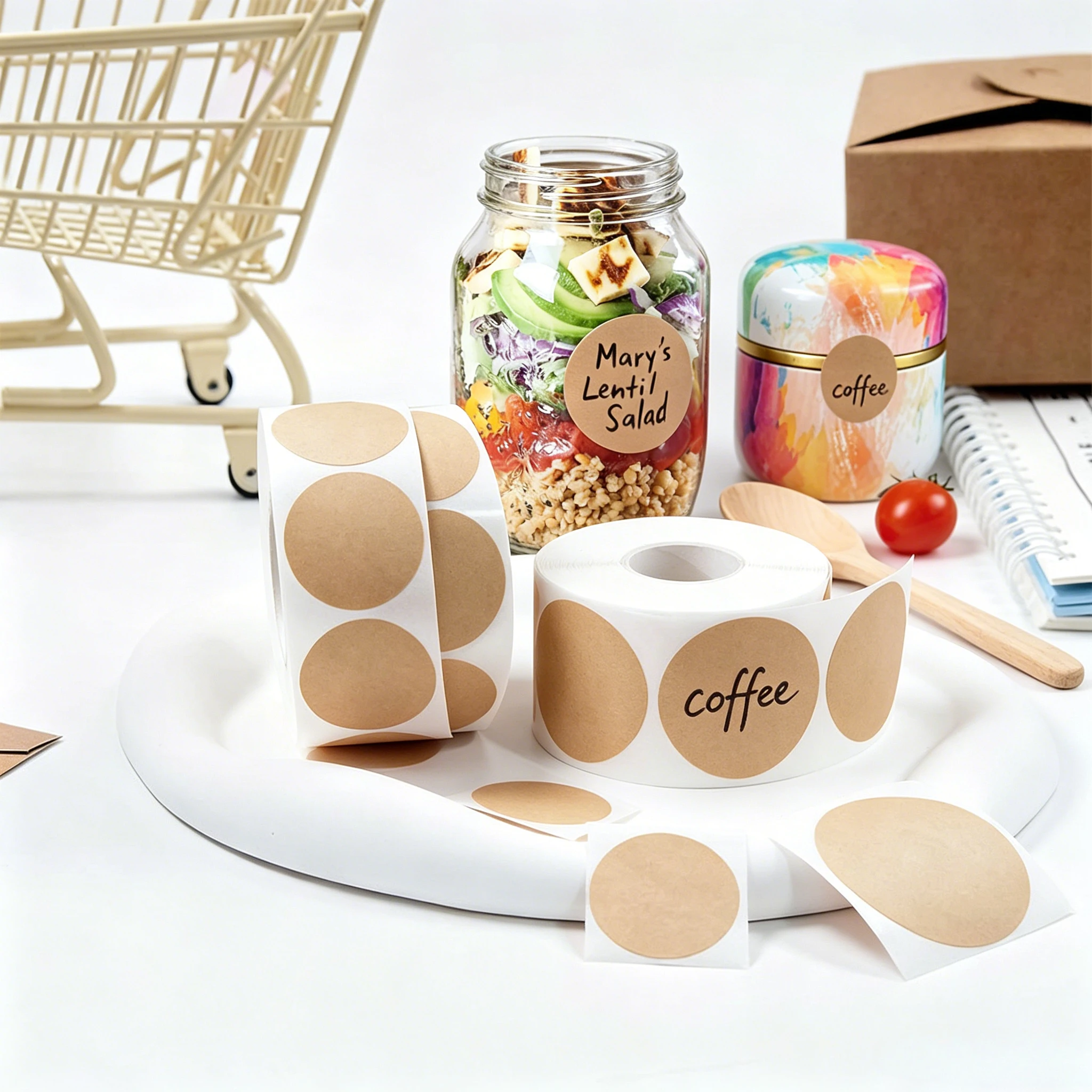 Sticker Label Roll - 2.5/5cm Kraft Paper Stickers Rolls of