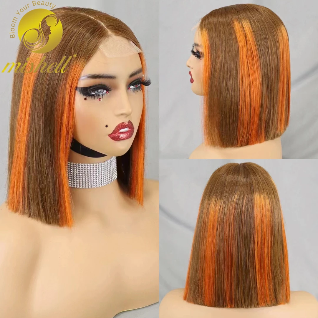 

P4-350 Color 2x6 Lace Bob Wig Short Straight Brazilian Remy Human Hair Wigs 350% Density 12A Human Hair Transparent HD Lace Wigs