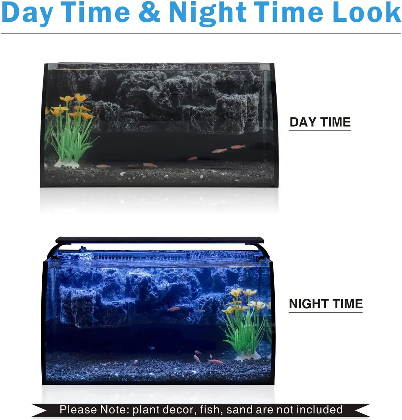 Horizon 8 Gallon LED Glass Aquarium Kit for Starters with 7W Power Filter Pump, 18W Colored led Light, Wide View Curved Shape