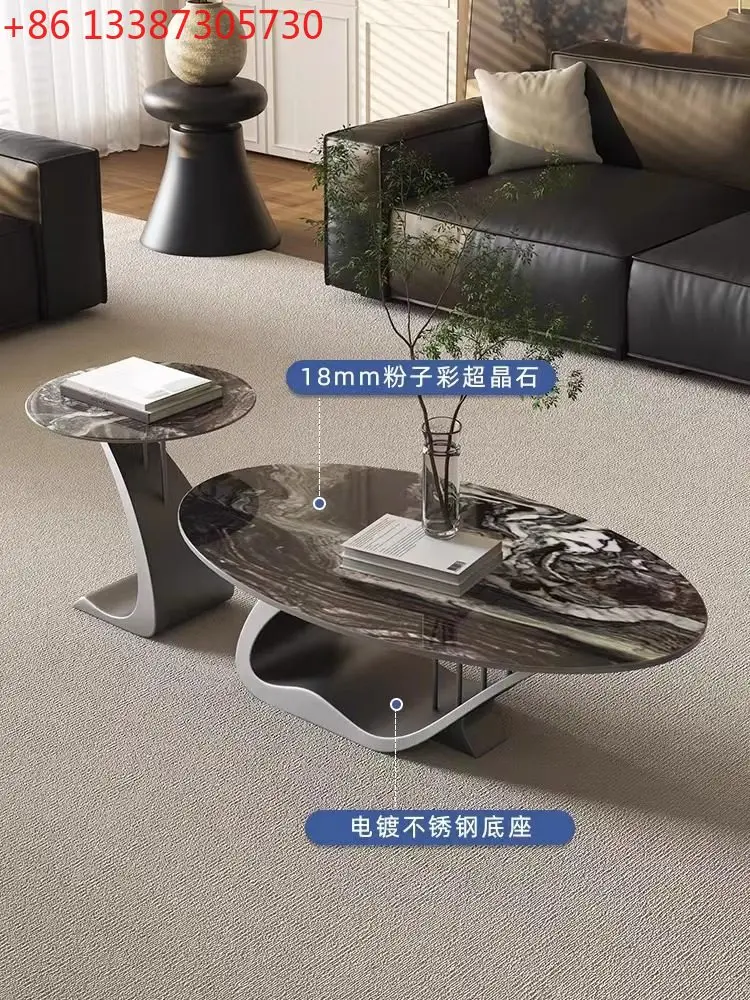 

Light luxury marble round coffee table combination modern simple home living room